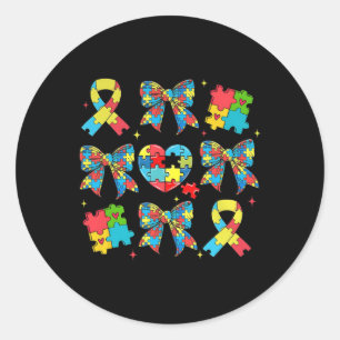 Autism Coquette Bow Puzzle Ribbon Autism Mama Neur Classic Round Sticker