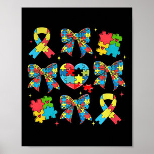 Autism Coquette Bow Puzzle Ribbon Autism Mama Neur Poster