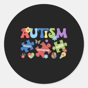 Autism Coquette Bow Puzzles Accept Understand Love Classic Round Sticker
