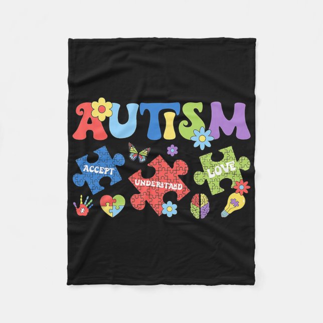 Autism Coquette Bow Puzzles Accept Understand Love Fleece Blanket (Front)