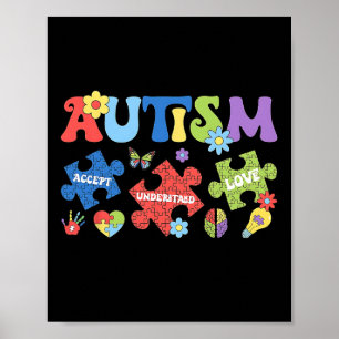 Autism Coquette Bow Puzzles Accept Understand Love Poster