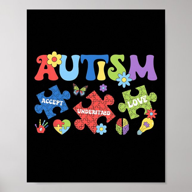 Autism Coquette Bow Puzzles Accept Understand Love Poster (Front)