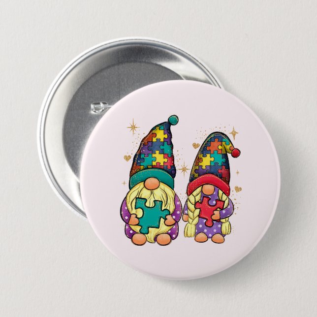 Autism Couple Gnome 7.5 Cm Round Badge (Front & Back)