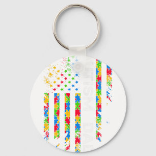 Autism Dad American Flag Puzzle Piece Men Father Key Ring