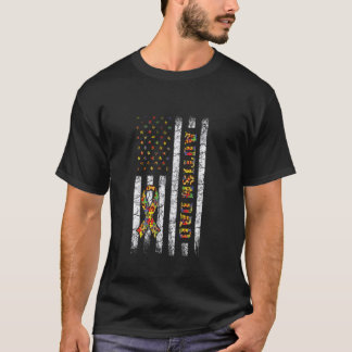 Autism Dad American Flag Puzzle Pride Support Awar T-Shirt