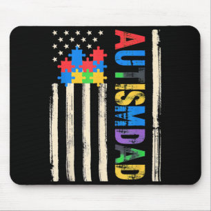 Autism Dad Autism Awareness Puzzle Pieces USA Flag Mouse Mat