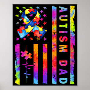Autism Dad Awareness American Flag Usa Tie Dye T S Poster