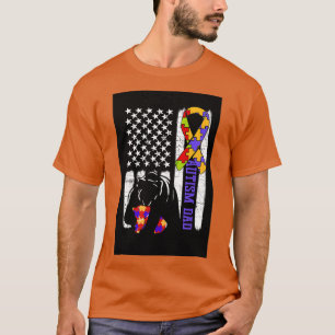 Autism Dad Awareness Ribbon Bear Mum American Flag T-Shirt