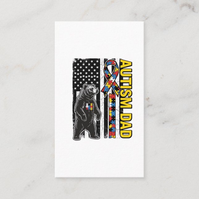 Autism Dad Bear Flag Awareness Shirt Design_1 Business Card (Front)