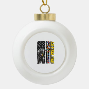 Autism Dad Bear Flag Awareness Shirt Design_1 Ceramic Ball Christmas Ornament