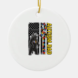 Autism Dad Bear Flag Awareness Shirt Design_1 Ceramic Tree Decoration