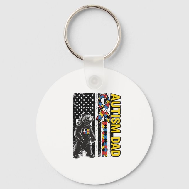 Autism Dad Bear Flag Awareness Shirt Design_1 Key Ring (Front)