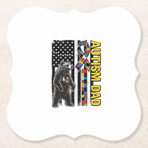 Autism Dad Bear Flag Awareness Shirt Design_1 Paper Coaster