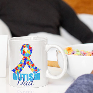 Autism Dad Blue Awareness Ribbon Father's Day Coffee Mug
