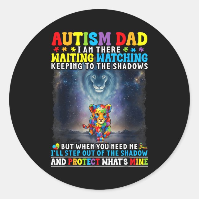 Autism Dad Lion Protector Support Love Autistic So Classic Round Sticker (Front)