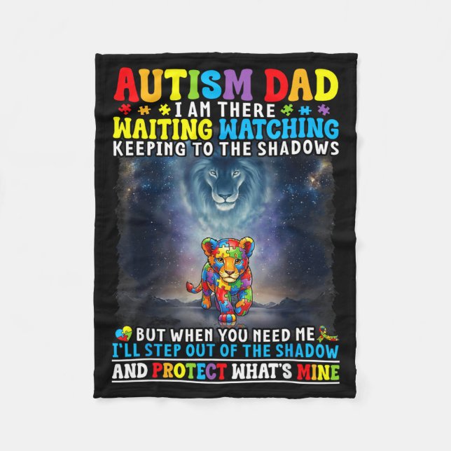 Autism Dad Lion Protector Support Love Autistic So Fleece Blanket (Front)