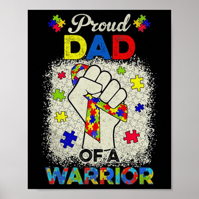 Autism Dad Of Autism Awareness Warrior Support Aut Poster (Front)