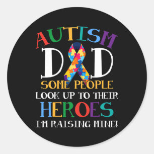 Autism Dad Puzzle Ribbon Son Is My Hero Autism Awa Classic Round Sticker