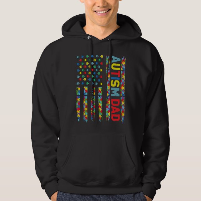 Autism Dad Puzzle US Flag Child Awareness Choose K Hoodie (Front)