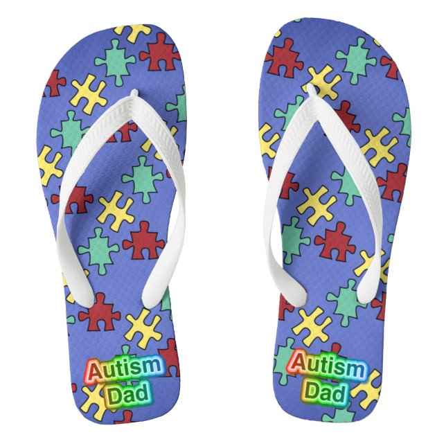 Autism Dad unisex Adult Flip Flops, Wide Straps Flip Flops (Footbed)