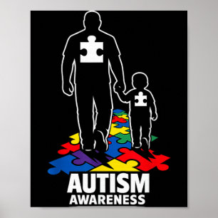 Autism Dad Walking Together Puzzle Poster