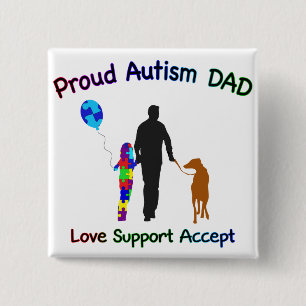Autism Dad with Dog 15 Cm Square Badge