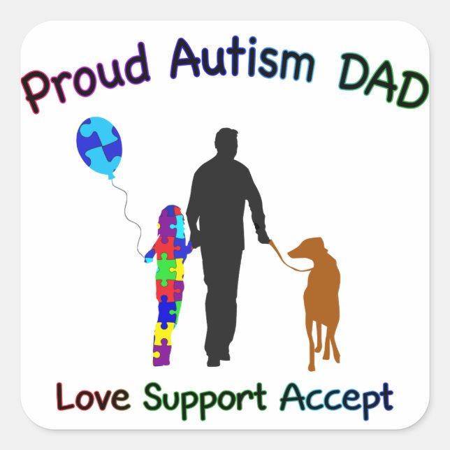 Autism Dad with Dog Square Sticker (Front)