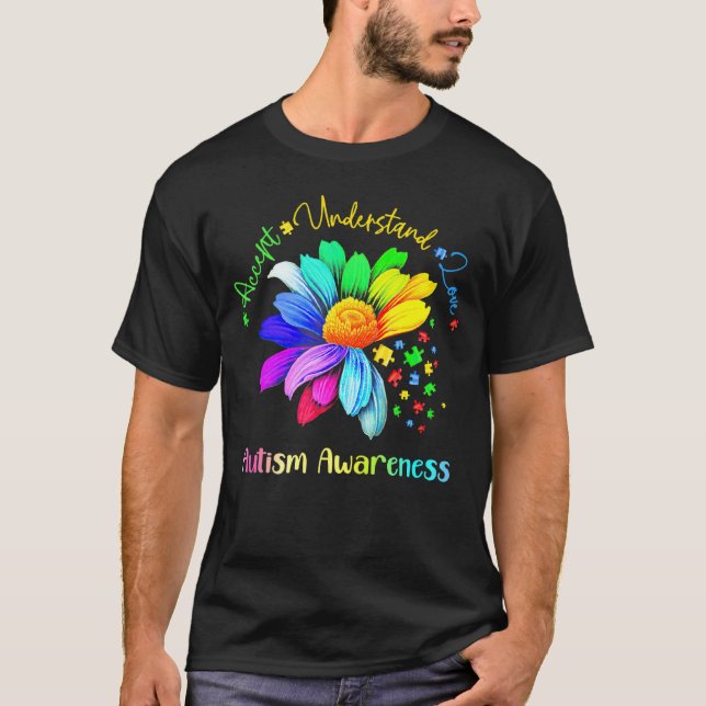 Autism Daisy Accept Understand Love Autism Awarene T-Shirt (Front)