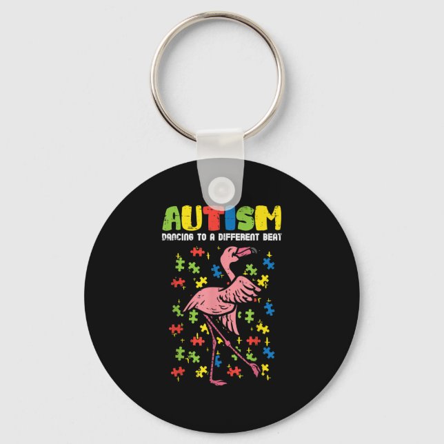 Autism Dancing Different Beat Flamingo Cute Key Ring (Front)