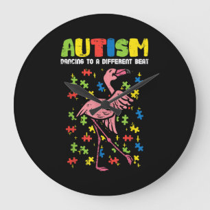 Autism Dancing Different Beat Flamingo Cute Large Clock