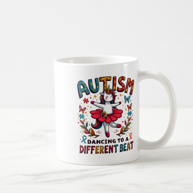 Autism Dancing To Be A Different Beat Cute Unicorn Coffee Mug (Right)