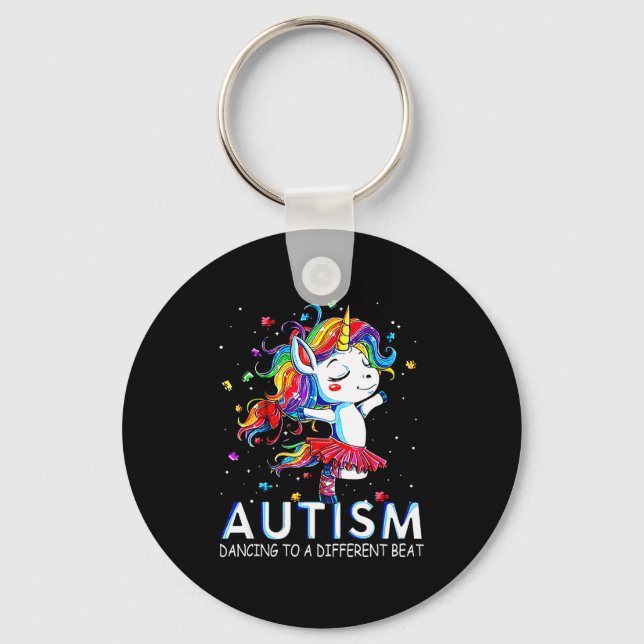 Autism Dancing To Be A Different Beat Unicorn  Key Ring (Front)