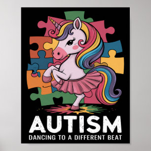 Autism Dancing To Different Beat Unicorn Autism Aw Poster