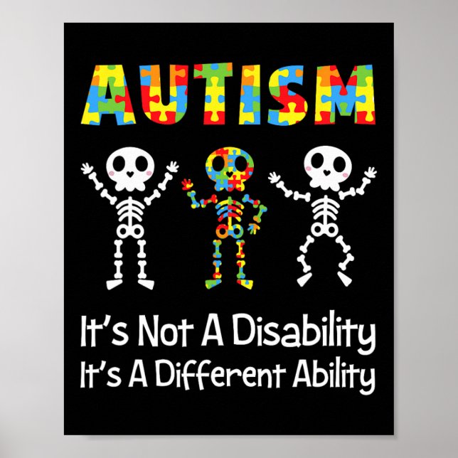 Autism Different Ability Skull Skeleton Neurodiver Poster (Front)