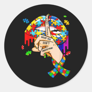 Autism Dripping Lips Puzzle Autism Awareness Women Classic Round Sticker