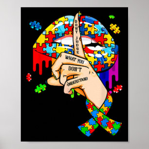 Autism Dripping Lips Puzzle Autism Awareness Women Poster