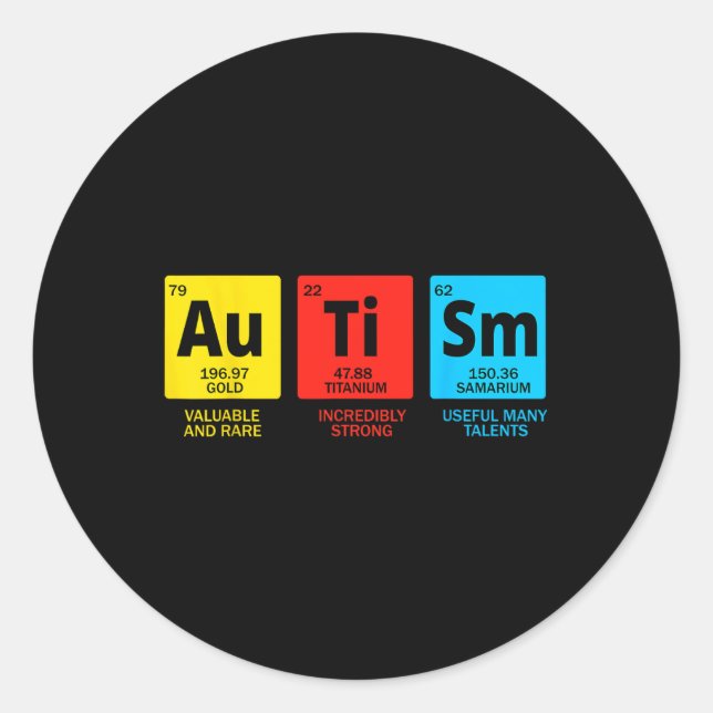 Autism Elements Periodic Table Asd Autism Awarenes Classic Round Sticker (Front)