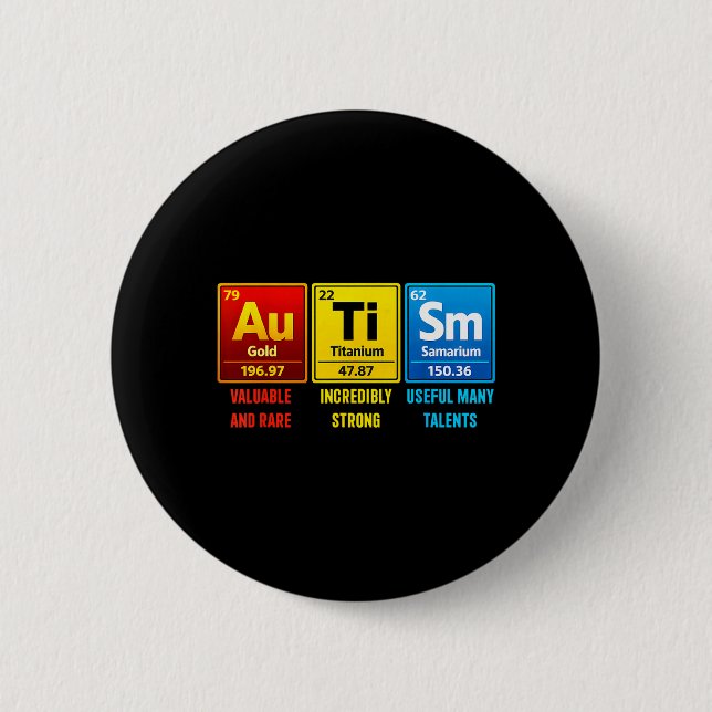 Autism Elements Periodic Table Awareness ASD Men 6 Cm Round Badge (Front)