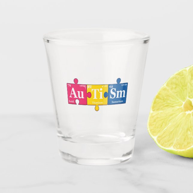 Autism Elements Periodic Table Awareness Chemistry Shot Glass (Front)