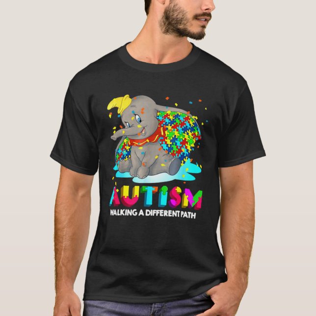 Autism Elephant Dumbo Walking A Different Path Aut T-Shirt (Front)