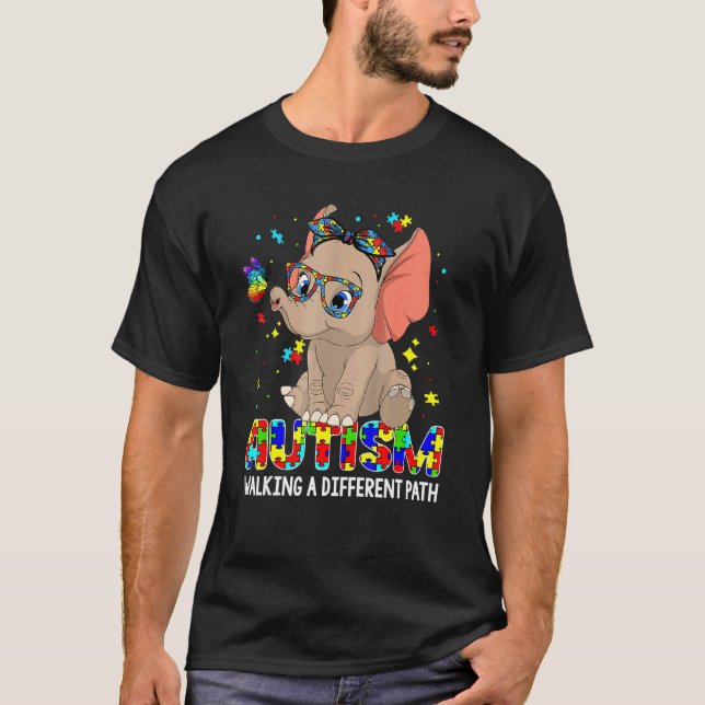 Autism Elephant Walking A Different Path  For Kids T-Shirt (Front)