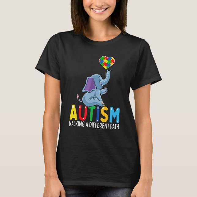 Autism Elephant Walking A Different Path For Kids  T-Shirt (Front)