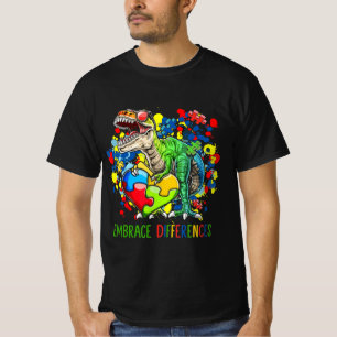 Autism Embrace Differences Dinosaur T-Rex Kids Cut T-Shirt