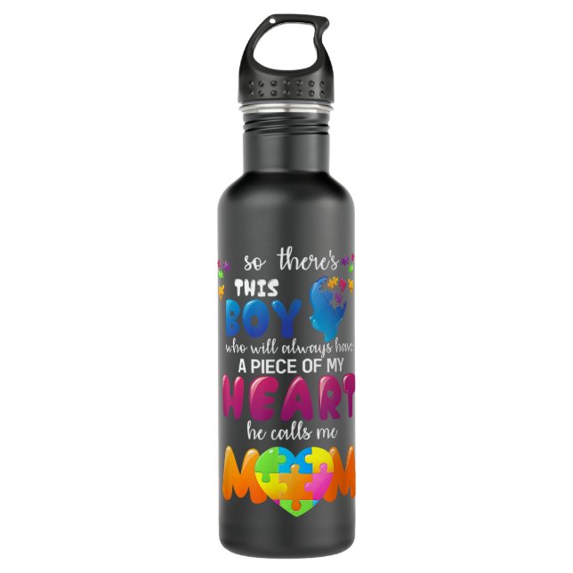 Autism Fathering Awareness He Calls Me Mum Autism  710 Ml Water Bottle (Front)