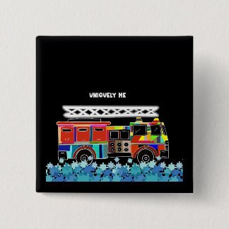 Autism Firetruck puzzle pieces 15 Cm Square Badge