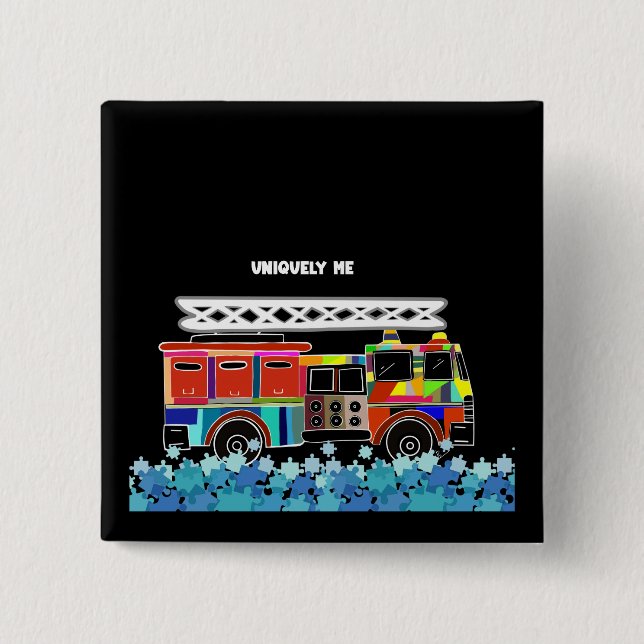 Autism Firetruck puzzle pieces 15 Cm Square Badge (Front)