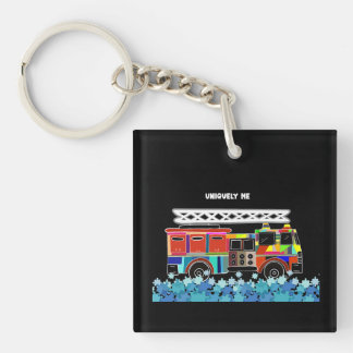 Autism Firetruck puzzle pieces Key Ring