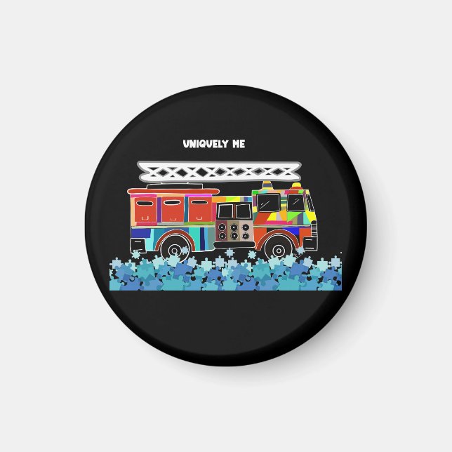 Autism Firetruck puzzle pieces Magnet (Front)