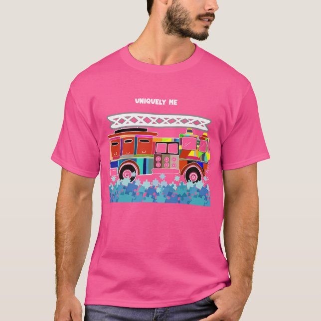 Autism Firetruck puzzle pieces T-Shirt (Front)