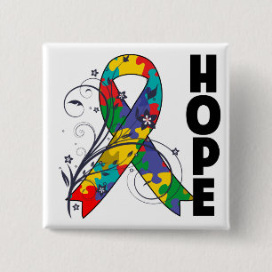 Autism Floral Hope Ribbon 15 Cm Square Badge